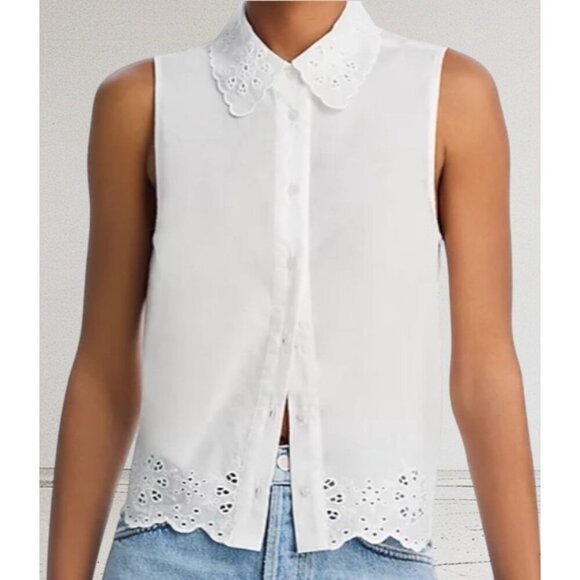 AQUA x BLOOMINGDALE'S white eyelet trim sleeveless blouse top size small NWT - Picture 1 of 7